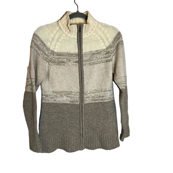 Patagonia 100% Lambswool Zip Up Sweater Jacket Cardigan | Taupe & Cream | Size S - Picture 2 of 7